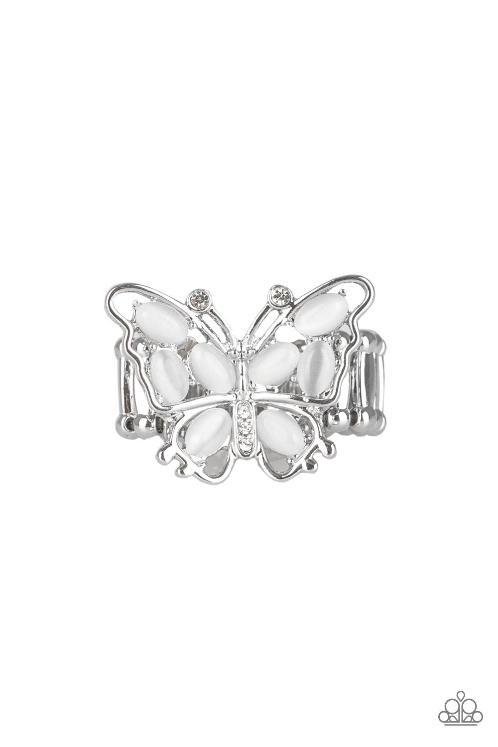 Flutter Flair White Moonstone Butterfly Ring - Paparazzi Accessories- lightbox - CarasShop.com - Paparazzi Jewelry by Cara Jewels
