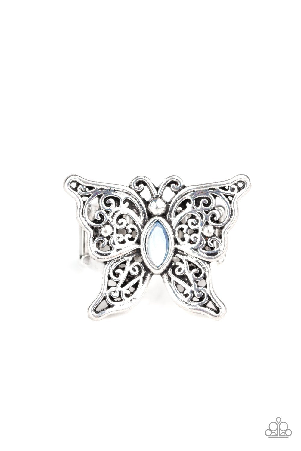 Flutter Flavor Blue Cat's Eye Butterfly Ring - Paparazzi Accessories- lightbox - CarasShop.com - Paparazzi Jewelry by Cara Jewels