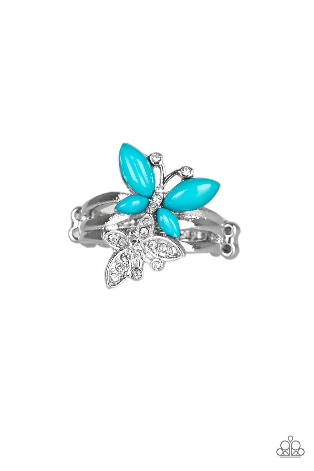 Flutter Flirt Blue Butterfly Ring - Paparazzi Accessories- lightbox - CarasShop.com - Paparazzi Jewelry by Cara Jewels