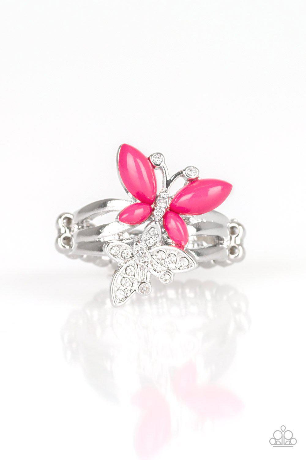 Flutter Flirt Pink Butterfly Ring - Paparazzi Accessories- lightbox - CarasShop.com - Paparazzi Jewelry by Cara Jewels