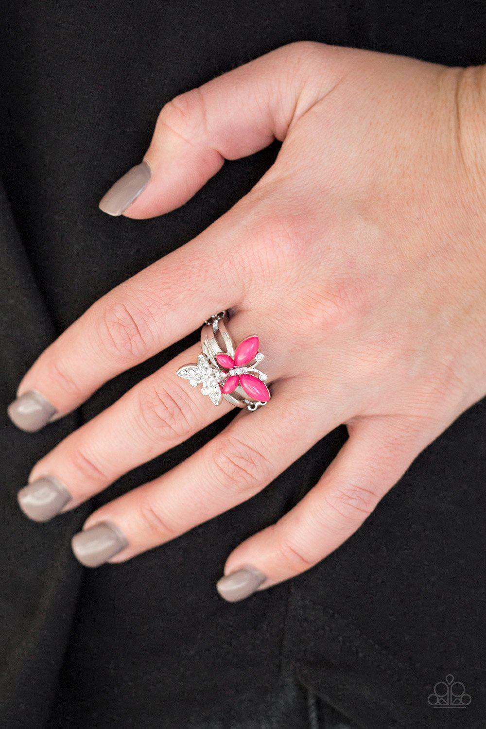 Flutter Flirt Pink Butterfly Ring - Paparazzi Accessories- on model - CarasShop.com - Paparazzi Jewelry by Cara Jewels