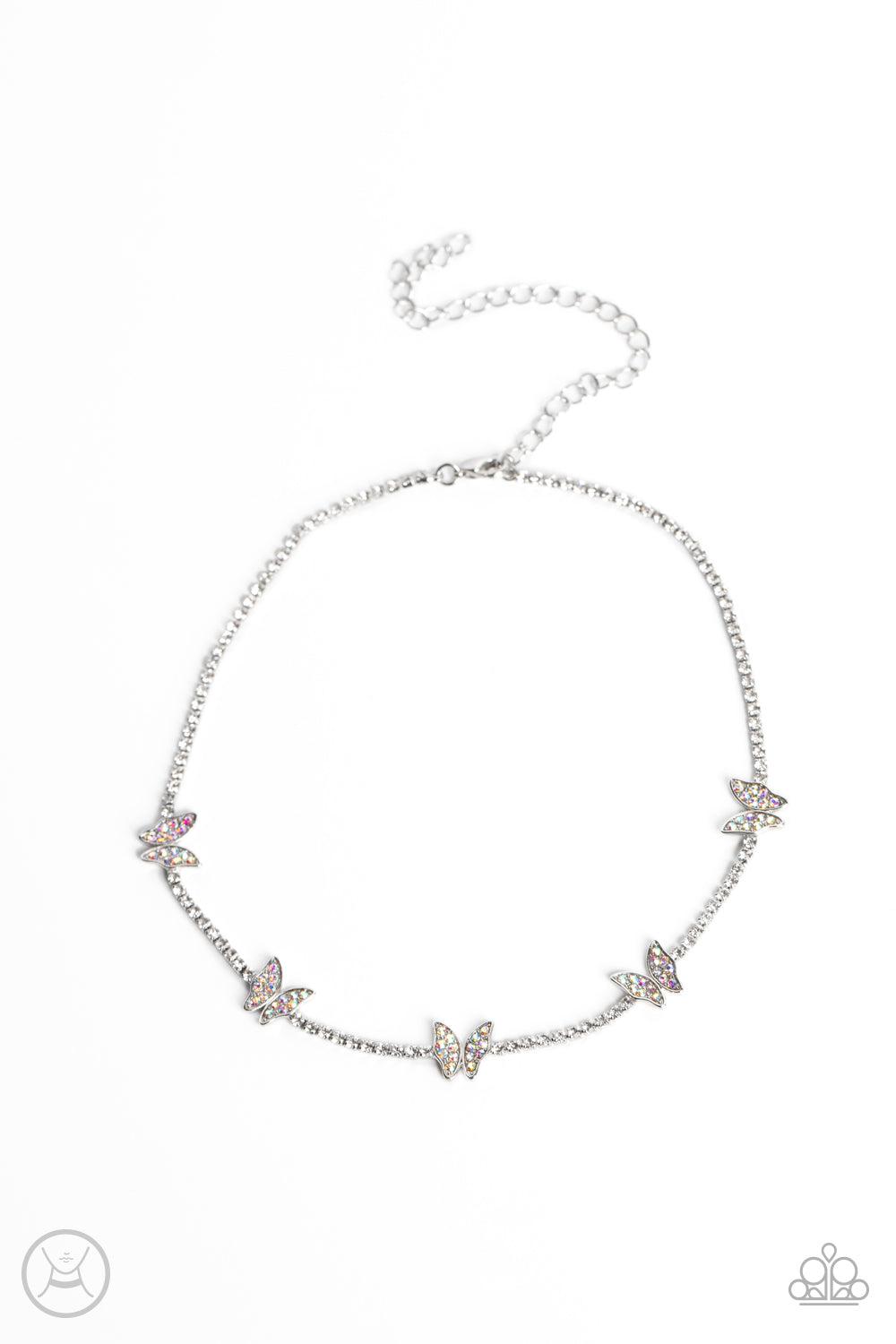 Fluttering Fanatic Multi Iridescent Rhinestone Choker Necklace - Paparazzi Accessories- lightbox - CarasShop.com - Paparazzi Jewelry by Cara Jewels