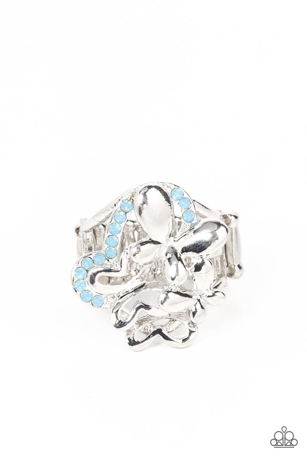 Fluttering Flashback Blue Butterfly Ring - Paparazzi Accessories- lightbox - CarasShop.com - Paparazzi Jewelry by Cara Jewels