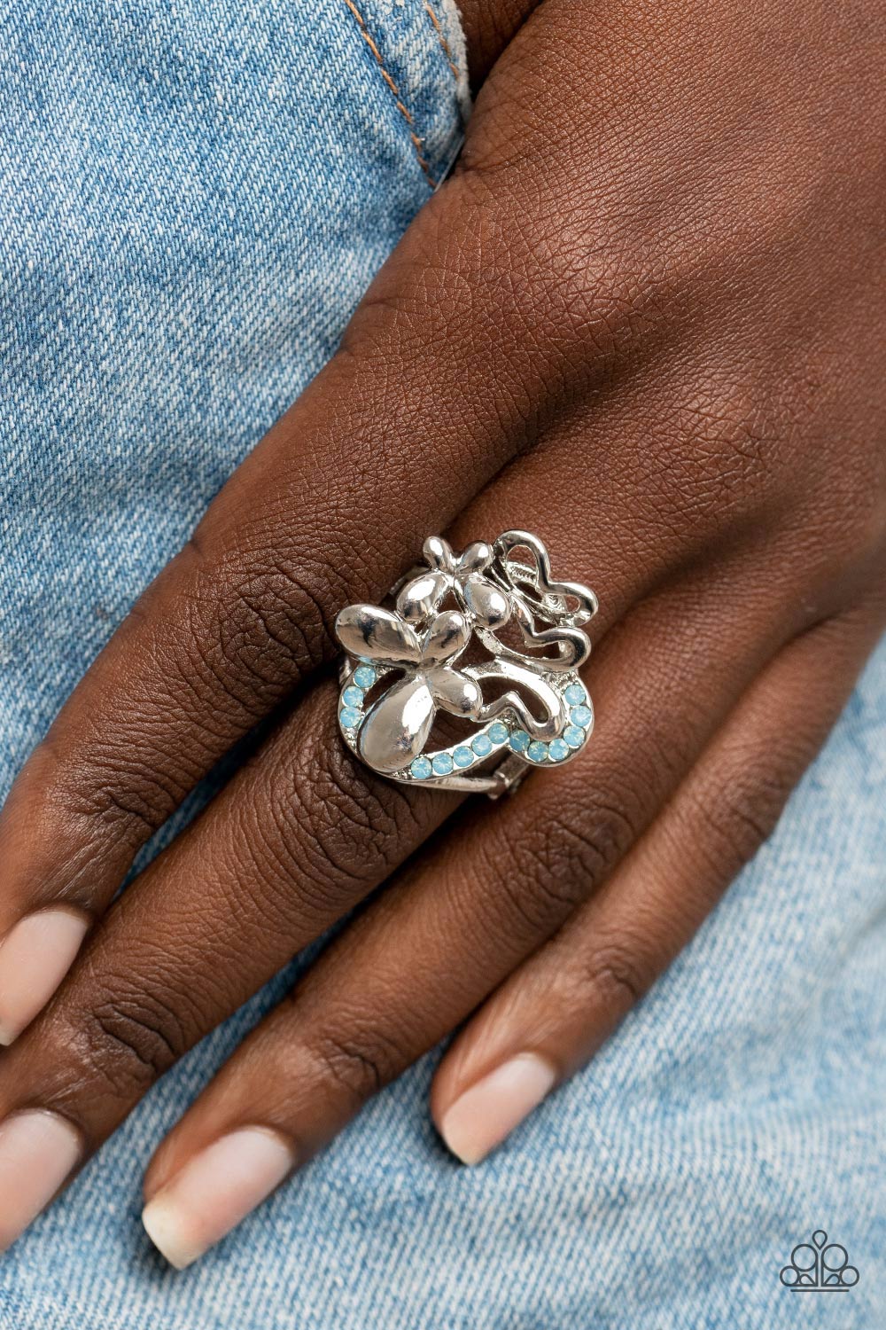 Fluttering Flashback Blue Butterfly Ring - Paparazzi Accessories- lightbox - CarasShop.com - Paparazzi Jewelry by Cara Jewels