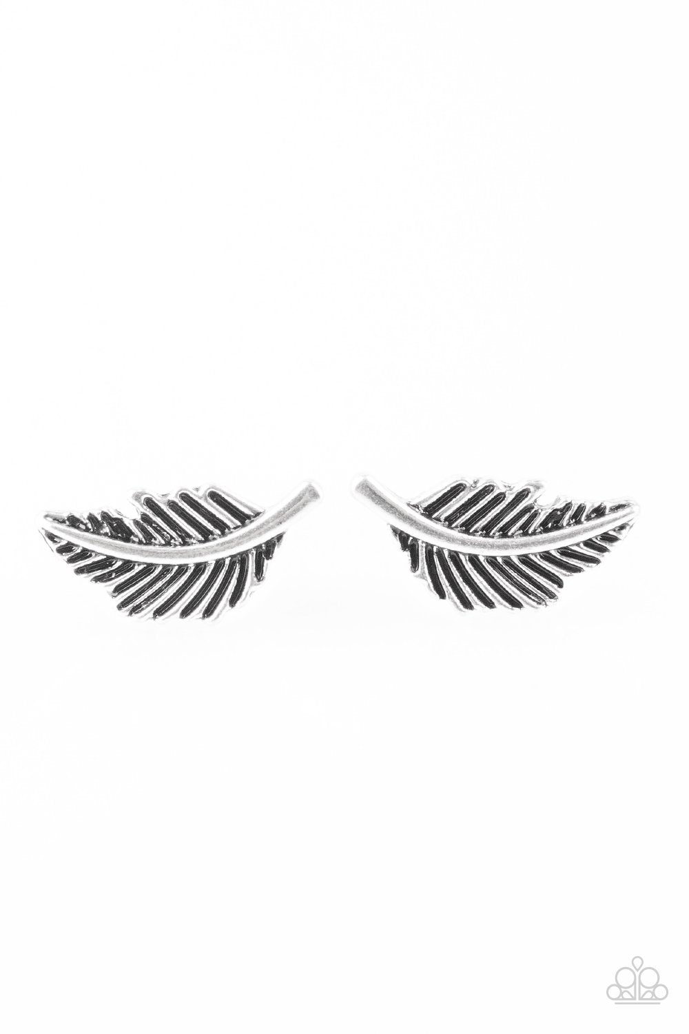 Flying Feathers Silver Feather Earrings - Paparazzi Accessories- lightbox - CarasShop.com - Paparazzi Jewelry by Cara Jewels