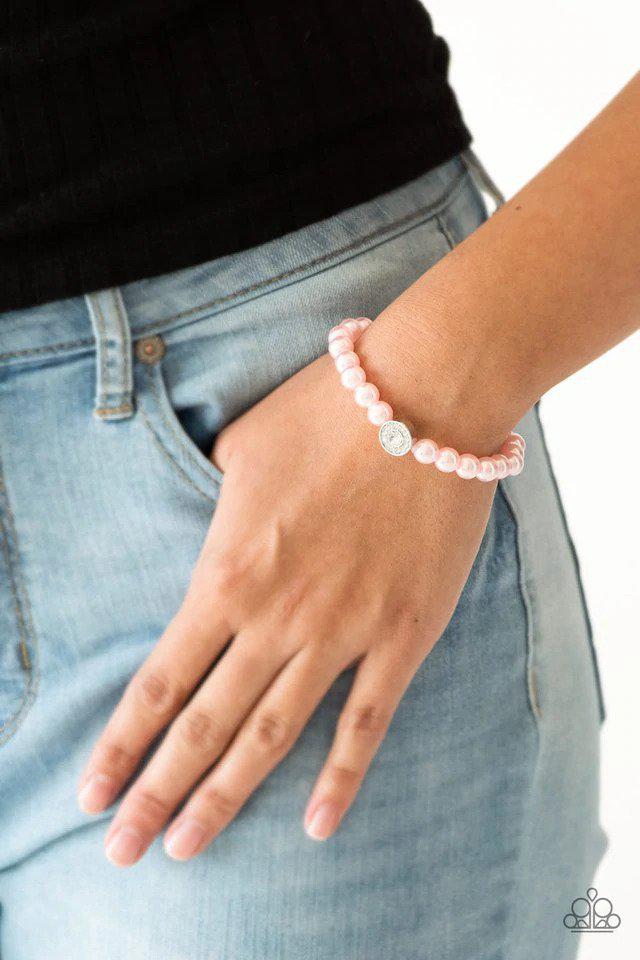 Follow My Lead Pink Pearl Bracelet - Paparazzi Accessories- on model - CarasShop.com - Paparazzi Jewelry by Cara Jewels