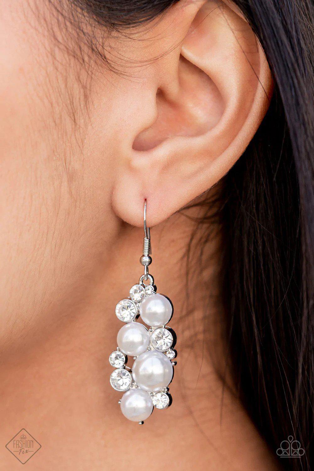 Fond of Baubles White Pearl Earrings - Paparazzi Accessories- on model - CarasShop.com - Paparazzi Jewelry by Cara Jewels