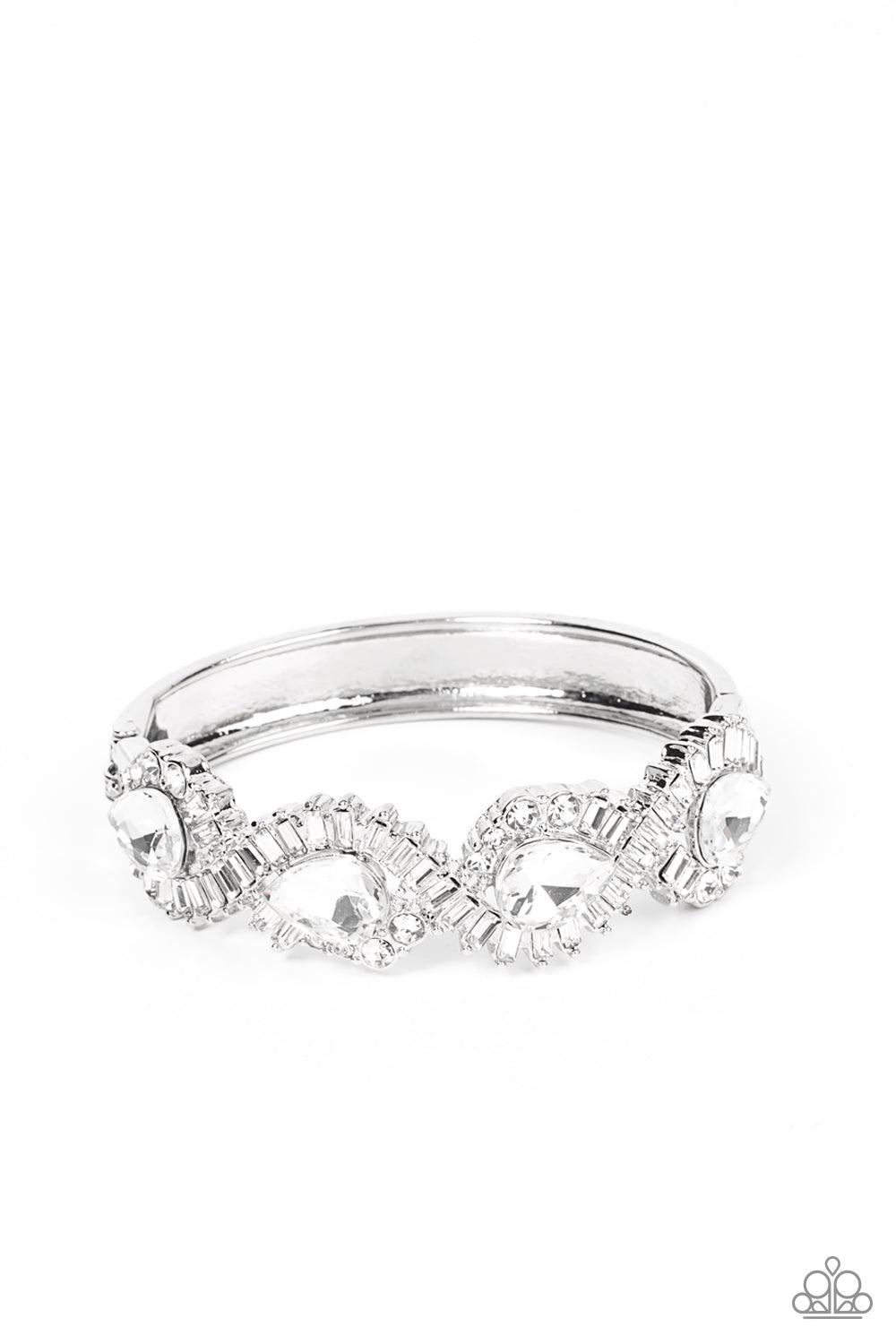 For the Win White Rhinestone Hinged Bracelet - Paparazzi Accessories- lightbox - CarasShop.com - Paparazzi Jewelry by Cara Jewels