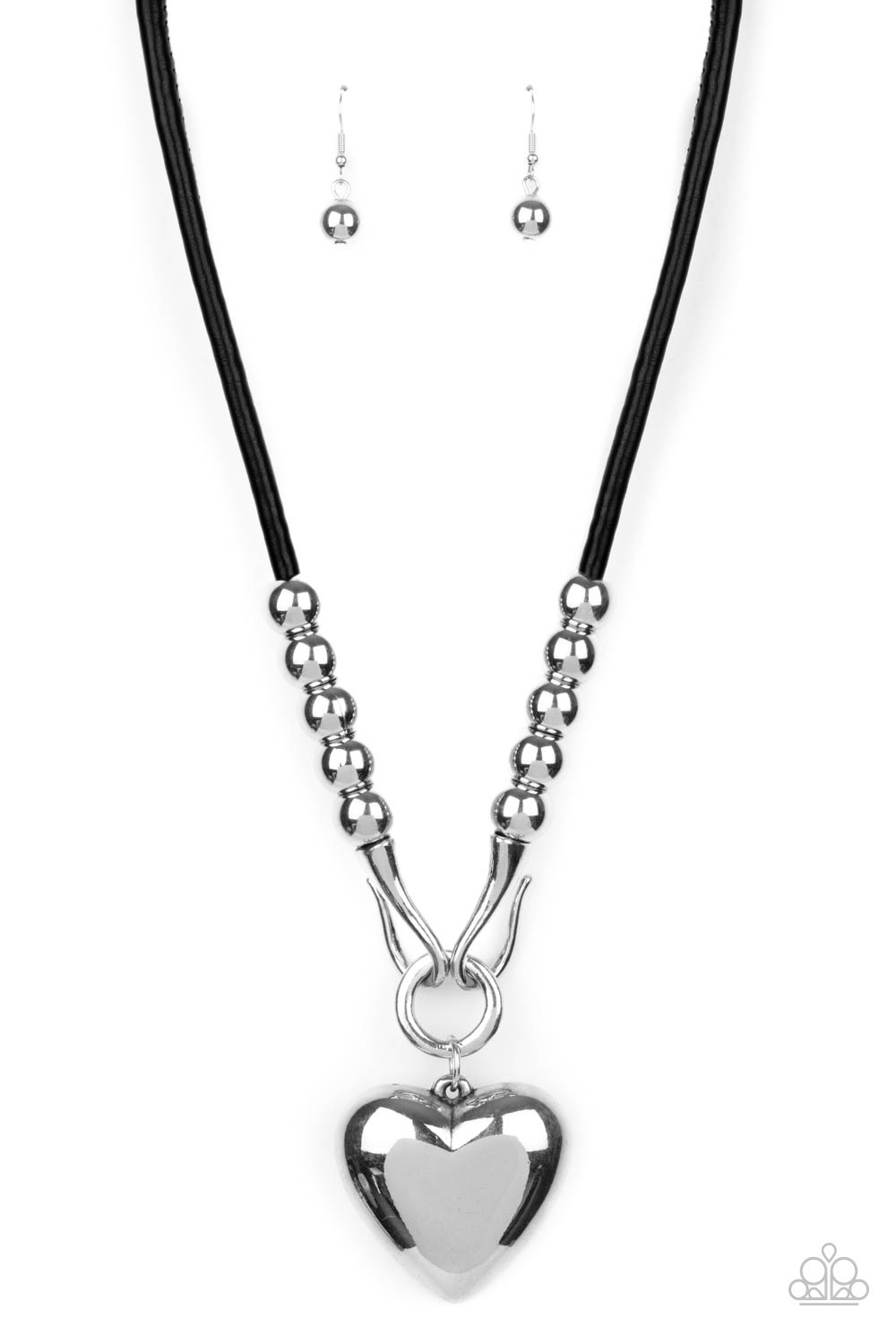 Forbidden Love Black and Silver Heart Necklace - Paparazzi Accessories- lightbox - CarasShop.com - Paparazzi Jewelry by Cara Jewels