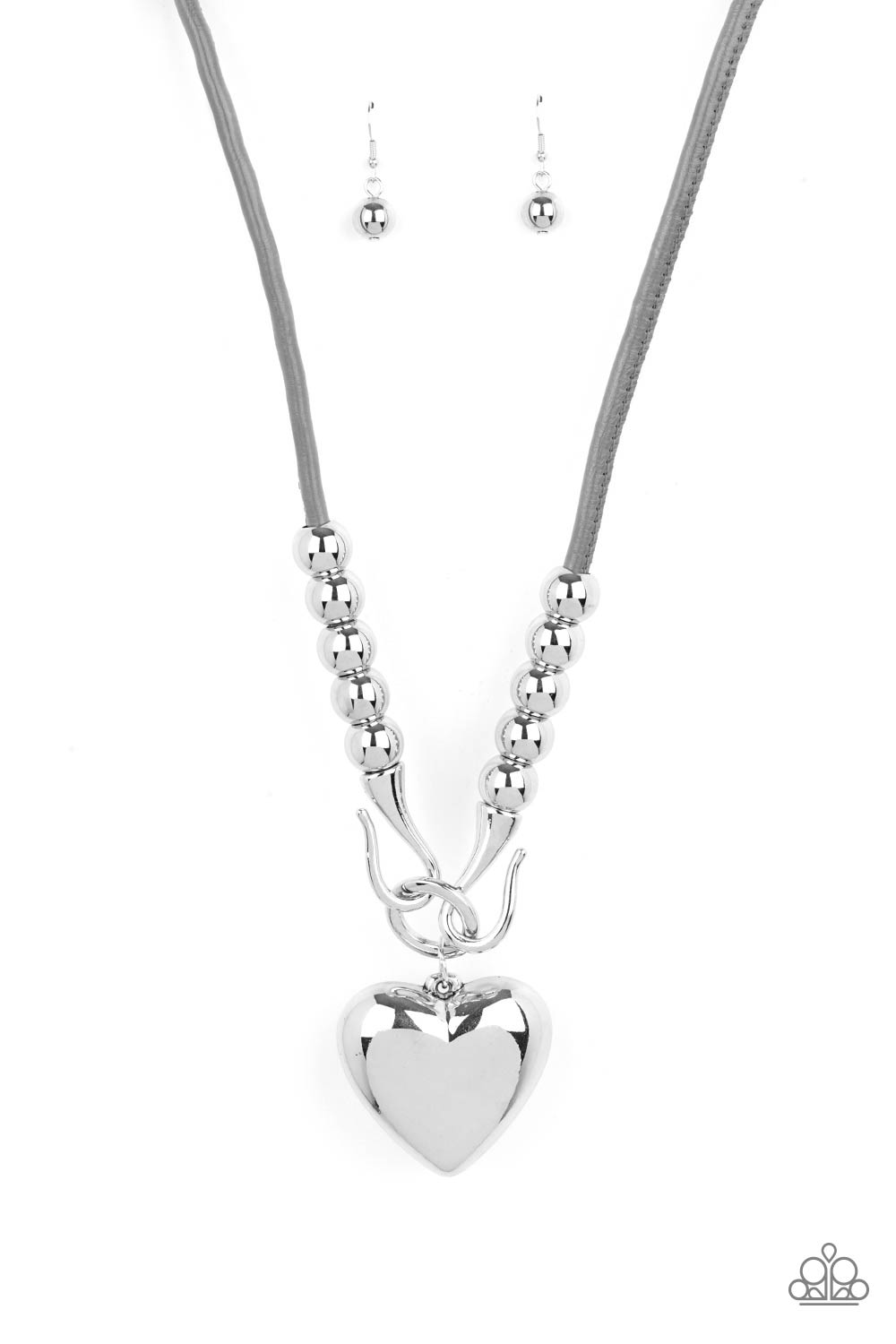 Forbidden Love Silver Heart Necklace - Paparazzi Accessories- lightbox - CarasShop.com - Paparazzi Jewelry by Cara Jewels