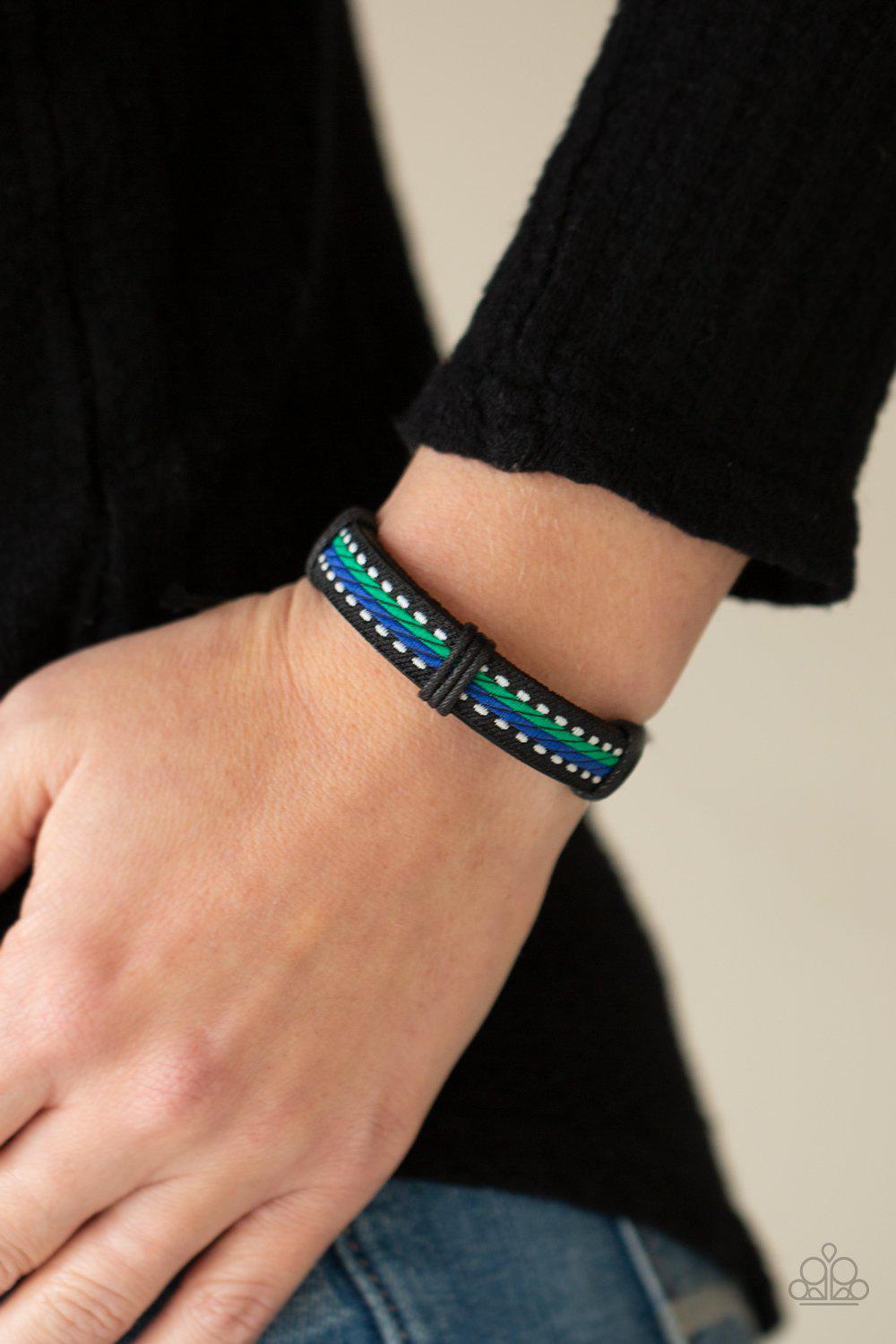 Forging a Trail Blue, Green and Black Leather Urban Knot Bracelet - Paparazzi Accessories- lightbox - CarasShop.com - Paparazzi Jewelry by Cara Jewels