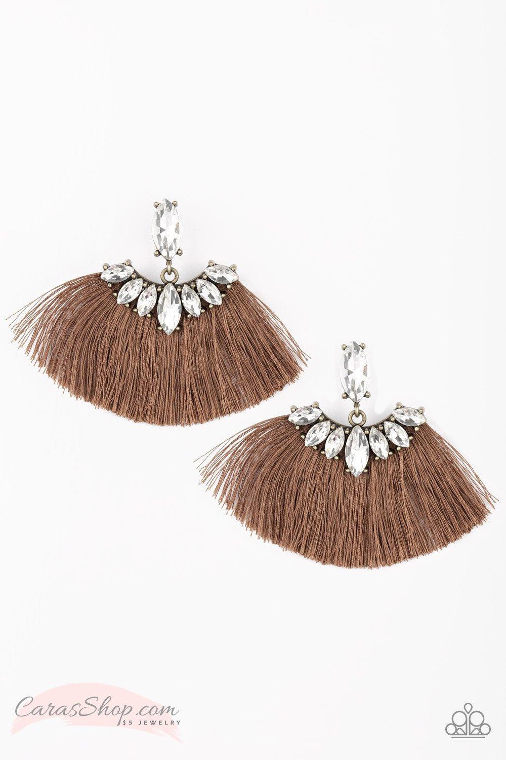 Formal Flair Brown Fringe Earrings - Paparazzi Accessories- lightbox - CarasShop.com - Paparazzi Jewelry by Cara Jewels
