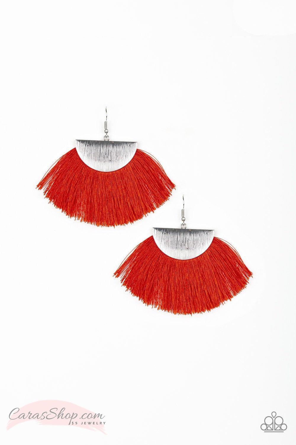 Fox Trap Red Fringe Earrings - Paparazzi Accessories- lightbox - CarasShop.com - Paparazzi Jewelry by Cara Jewels
