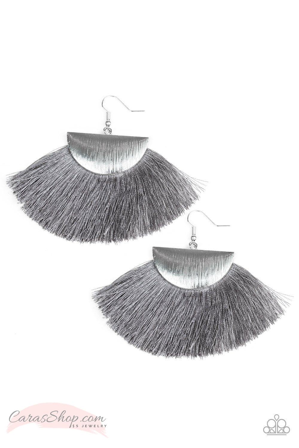 Fox Trap Silver Fringe Earrings - Paparazzi Accessories- lightbox - CarasShop.com - Paparazzi Jewelry by Cara Jewels