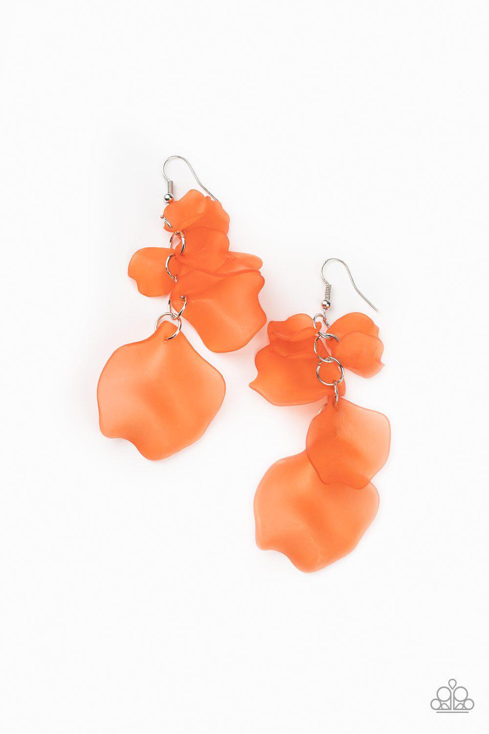Fragile Florals Coral Acrylic Flower Petal Earrings - Paparazzi Accessories- lightbox - CarasShop.com - Paparazzi Jewelry by Cara Jewels