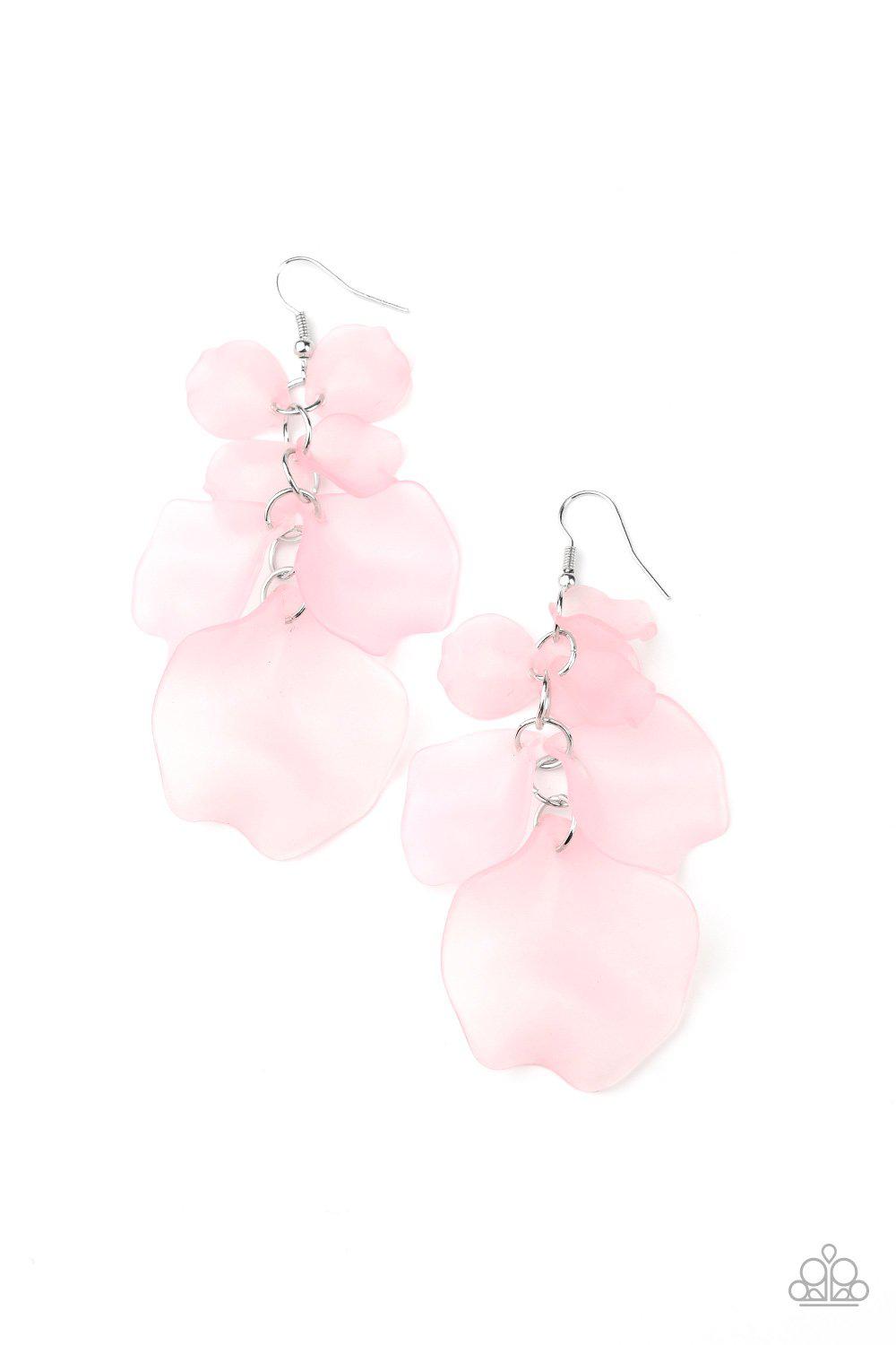 Fragile Florals Pink Acrylic Flower Petal Earrings - Paparazzi Accessories- lightbox - CarasShop.com - Paparazzi Jewelry by Cara Jewels