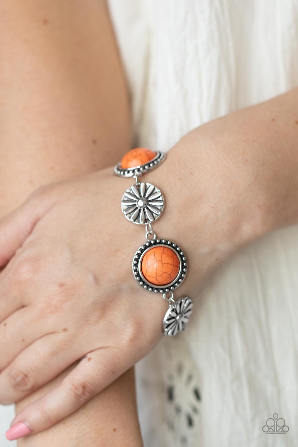Fredonia Flower Patch Orange Stone Bracelet - Paparazzi Accessories- lightbox - CarasShop.com - Paparazzi Jewelry by Cara Jewels