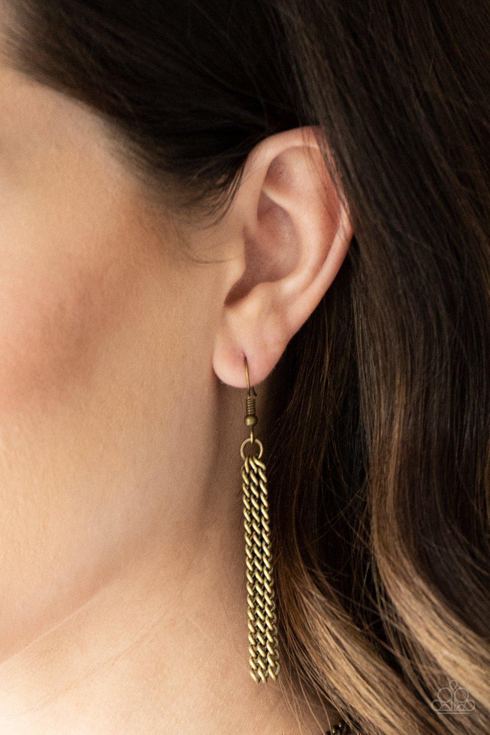 Free Bird Brass Feather Necklace - Paparazzi Accessories - free matching earrings -CarasShop.com - Paparazzi Jewelry by Cara Jewels