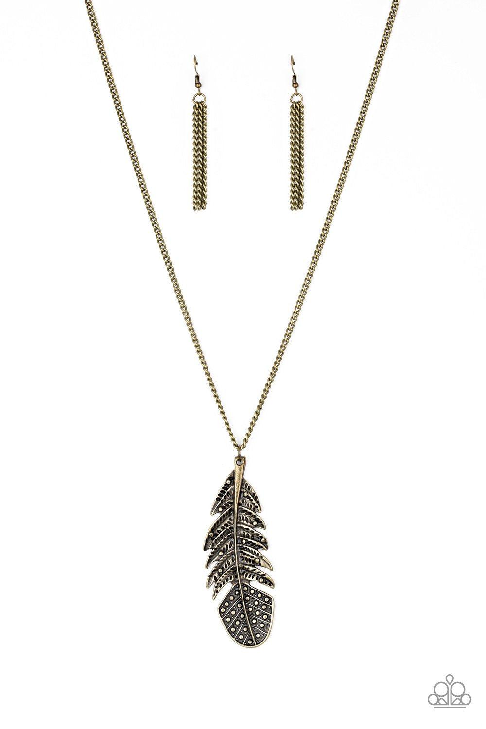 Free Bird Brass Feather Necklace - Paparazzi Accessories- lightbox - CarasShop.com - Paparazzi Jewelry by Cara Jewels