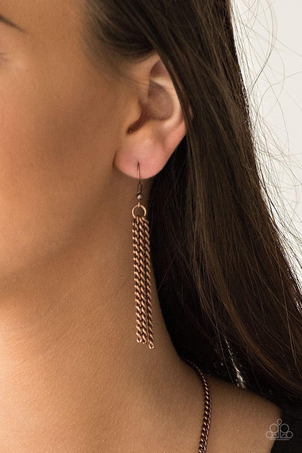 Free Bird Copper Feather Necklace - Paparazzi Accessories - free matching earrings -CarasShop.com - Paparazzi Jewelry by Cara Jewels