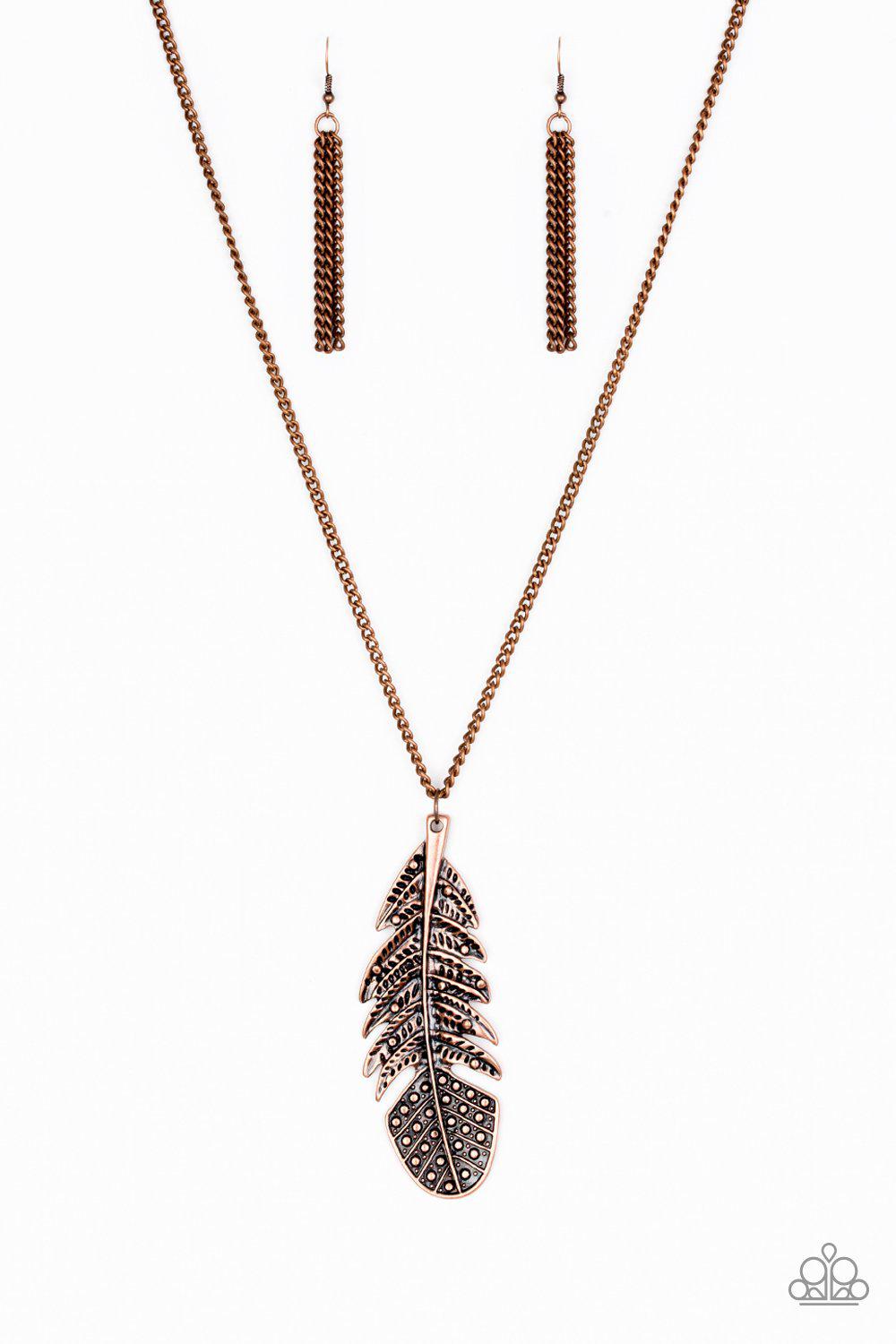 Free Bird Copper Feather Necklace - Paparazzi Accessories- lightbox - CarasShop.com - Paparazzi Jewelry by Cara Jewels