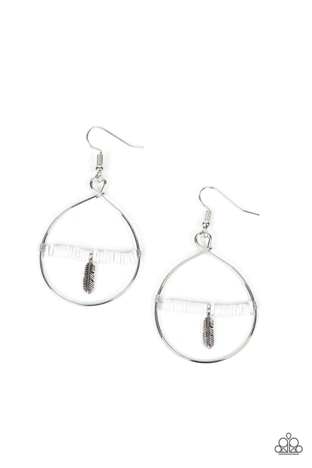 Free Bird Freedom White Earrings - Paparazzi Accessories- lightbox - CarasShop.com - Paparazzi Jewelry by Cara Jewels