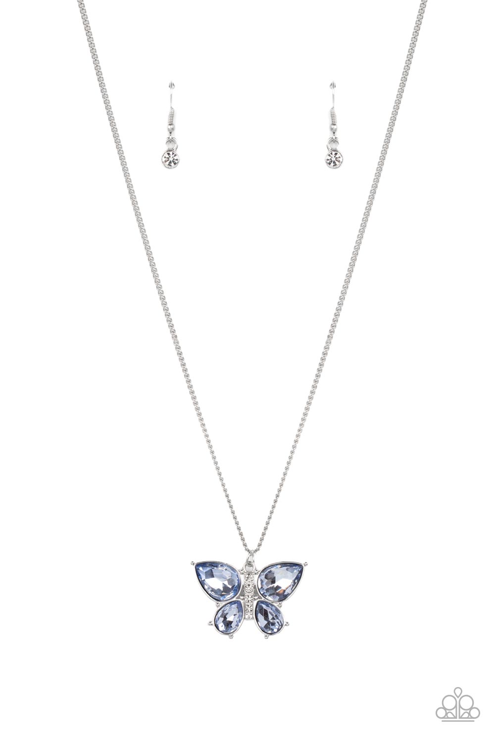Free-Flying Flutter Blue Rhinestone Butterfly Necklace - Paparazzi Accessories- lightbox - CarasShop.com - Paparazzi Jewelry by Cara Jewels