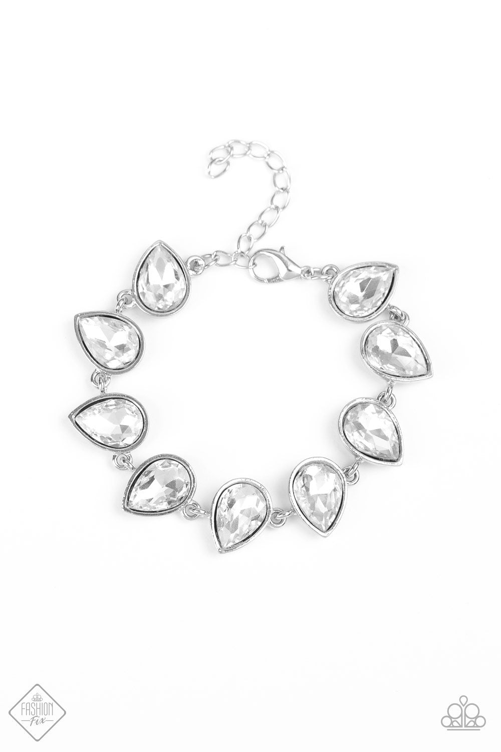 Free Rein White Teardrop Rhinestone Bracelet - Paparazzi Accessories- lightbox - CarasShop.com - Paparazzi Jewelry by Cara Jewels