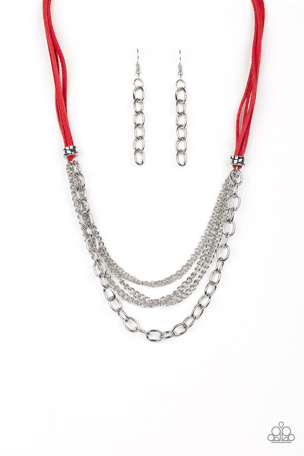 Free Roamer Red Suede and Silver Necklace - Paparazzi Accessories- lightbox - CarasShop.com - Paparazzi Jewelry by Cara Jewels