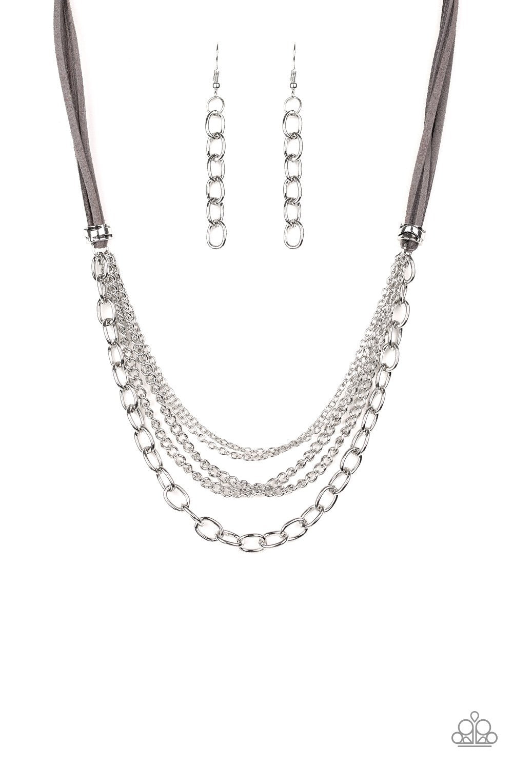 Free Roamer Silver Suede and Chain Necklace - Paparazzi Accessories- lightbox - CarasShop.com - Paparazzi Jewelry by Cara Jewels