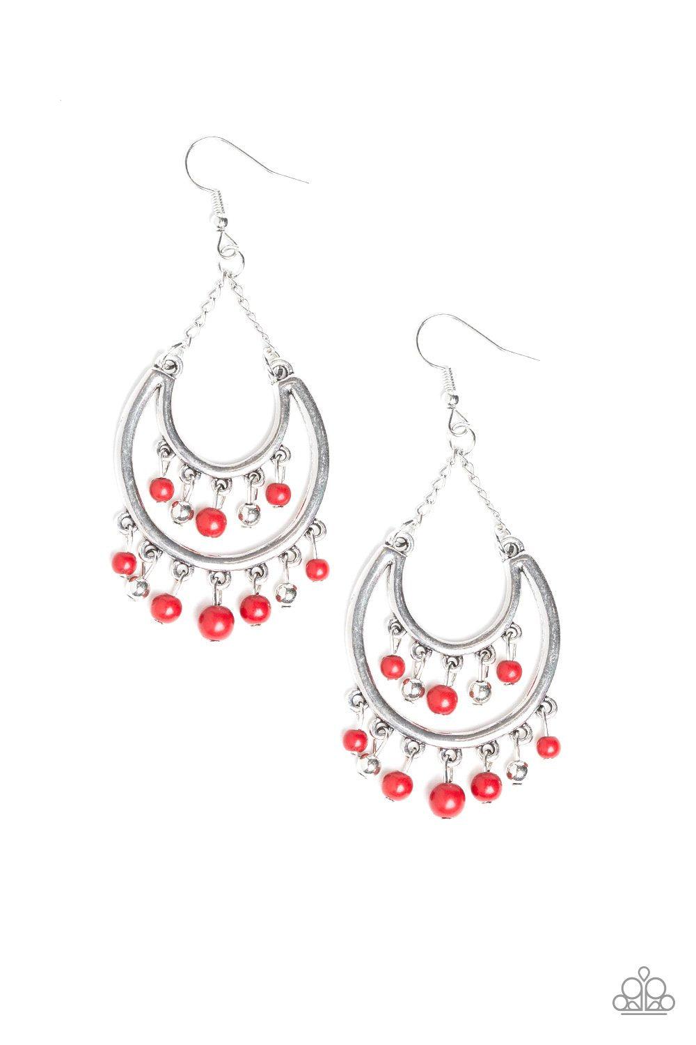 Free-Spirited Spirit Red and Silver Earrings - Paparazzi Accessories- lightbox - CarasShop.com - Paparazzi Jewelry by Cara Jewels