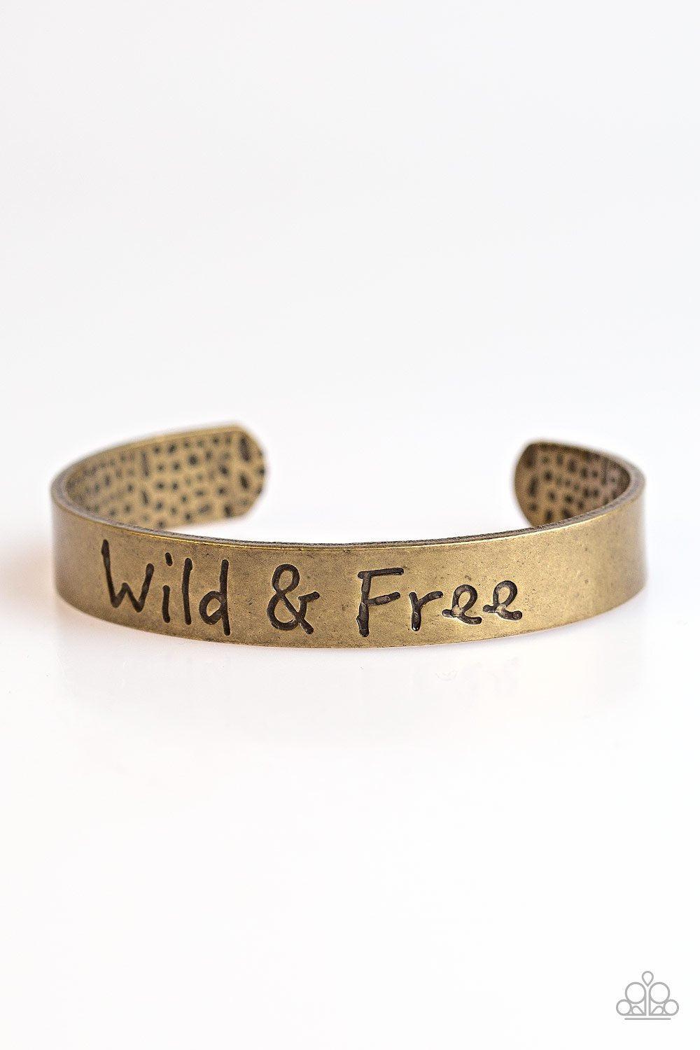 Free To Be Wild Brass Inspirational Cuff Bracelet - Paparazzi Accessories- lightbox - CarasShop.com - Paparazzi Jewelry by Cara Jewels