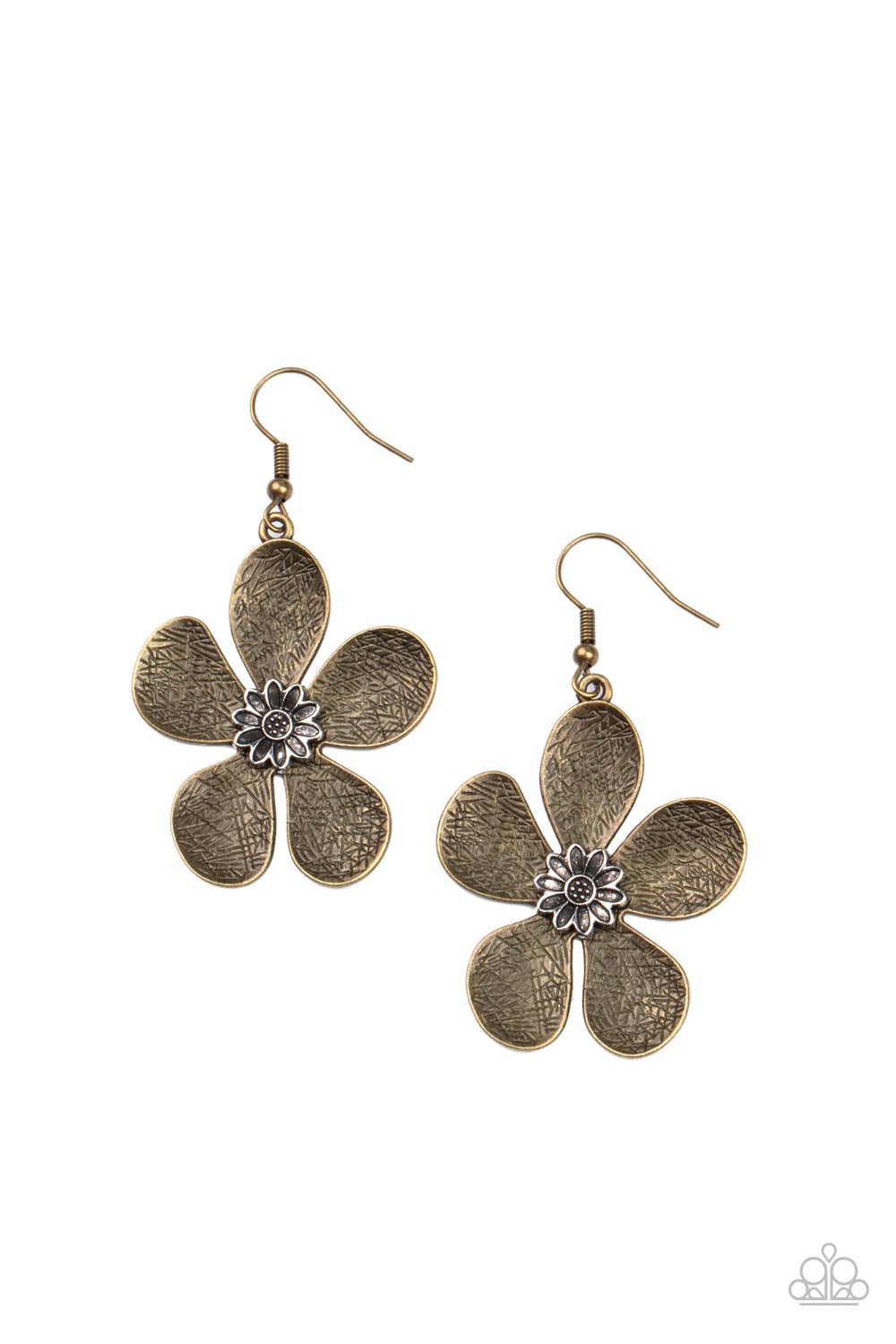 Fresh Florals Brass Flower Earrings - Paparazzi Accessories- lightbox - CarasShop.com - Paparazzi Jewelry by Cara Jewels