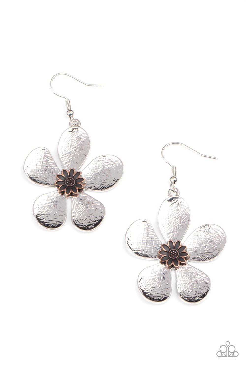 Fresh Florals Silver Flower Earrings - Paparazzi Accessories- lightbox - CarasShop.com - Paparazzi Jewelry by Cara Jewels