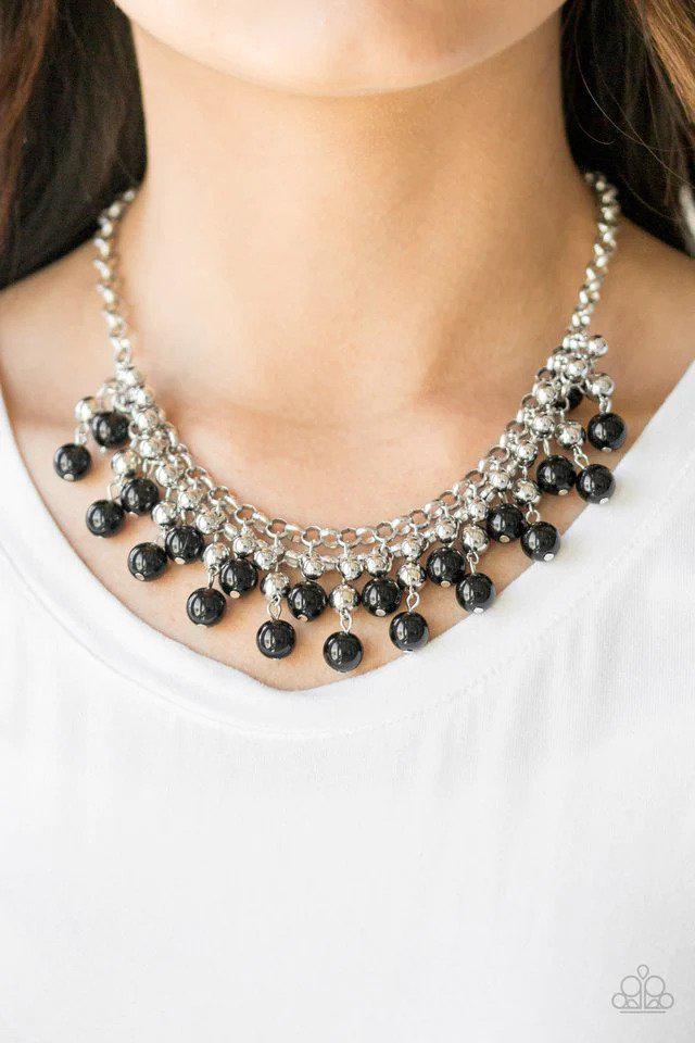 Friday Night Fringe Black Necklace - Paparazzi Accessories- on model - CarasShop.com - Paparazzi Jewelry by Cara Jewels