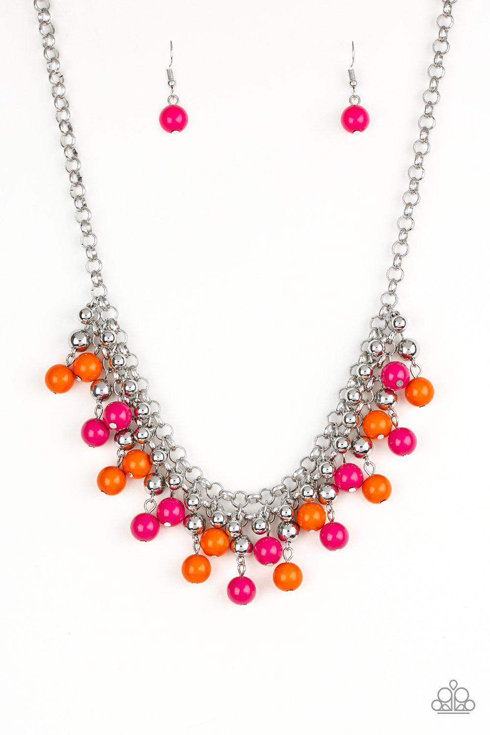 Friday Night Fringe Multi - Pink and Orange Necklace - Paparazzi Accessories- lightbox - CarasShop.com - Paparazzi Jewelry by Cara Jewels