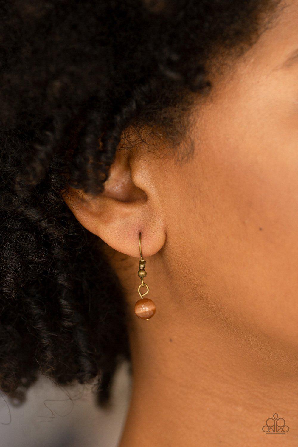 Friends In Glow Places Brass Moonstone Necklace - Paparazzi Accessories - free matching earrings -CarasShop.com - Paparazzi Jewelry by Cara Jewels