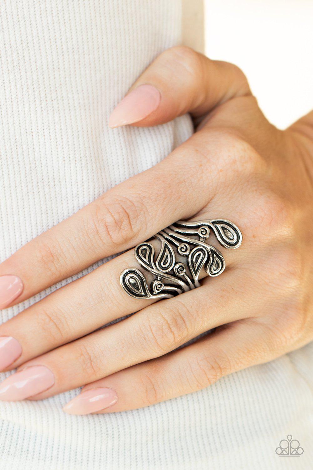 FRILL In The Blank Silver Ring - Paparazzi Accessories- on model - CarasShop.com - Paparazzi Jewelry by Cara Jewels