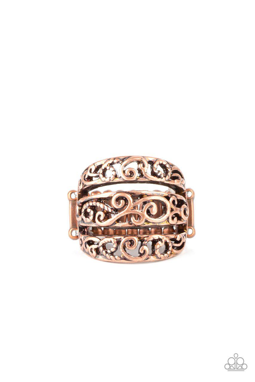 FRILLED To Be Here Copper Ring - Paparazzi Accessories- lightbox - CarasShop.com - Paparazzi Jewelry by Cara Jewels