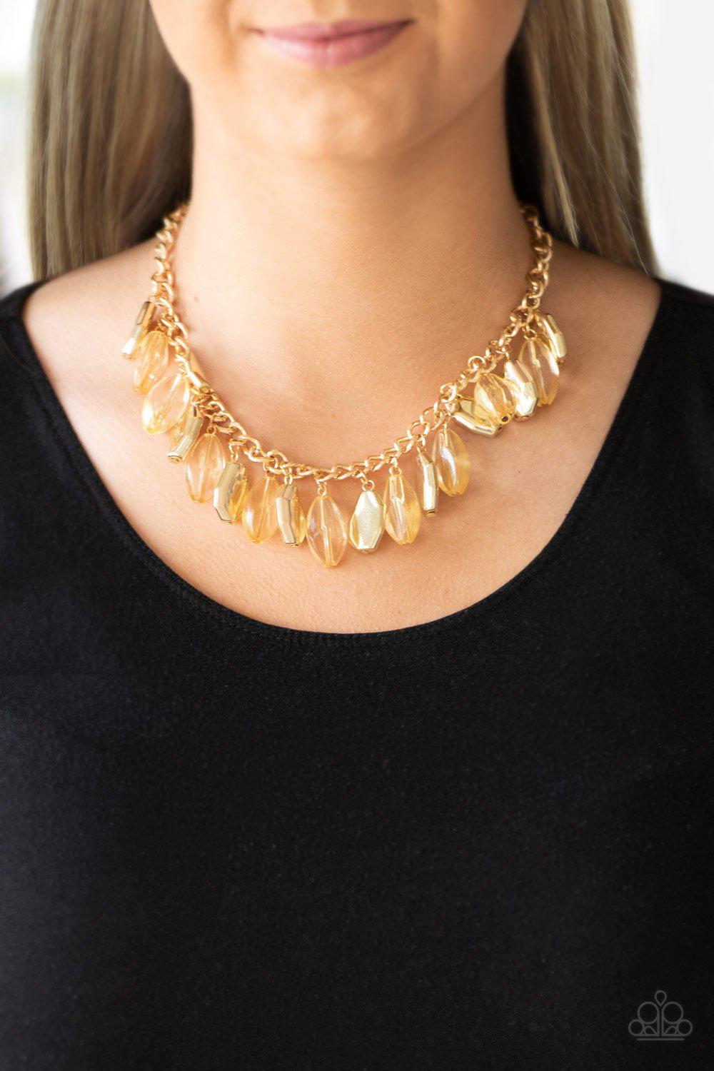 Fringe Fabulous Gold Necklace - Paparazzi Accessories- on model - CarasShop.com - Paparazzi Jewelry by Cara Jewels