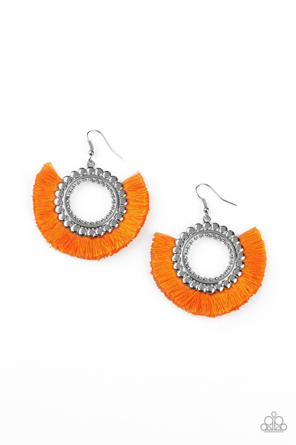 Fringe Fanatic Neon Orange Fringe Earrings - Paparazzi Accessories- lightbox - CarasShop.com - Paparazzi Jewelry by Cara Jewels