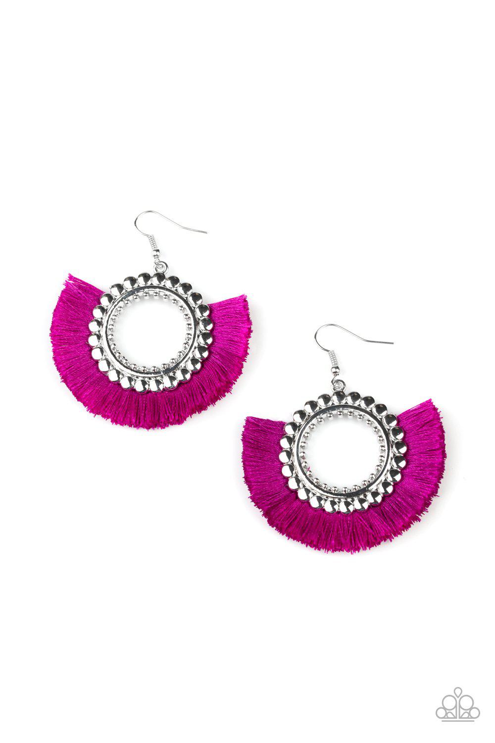 Fringe Fanatic Neon Purple Fringe Earrings - Paparazzi Accessories- lightbox - CarasShop.com - Paparazzi Jewelry by Cara Jewels