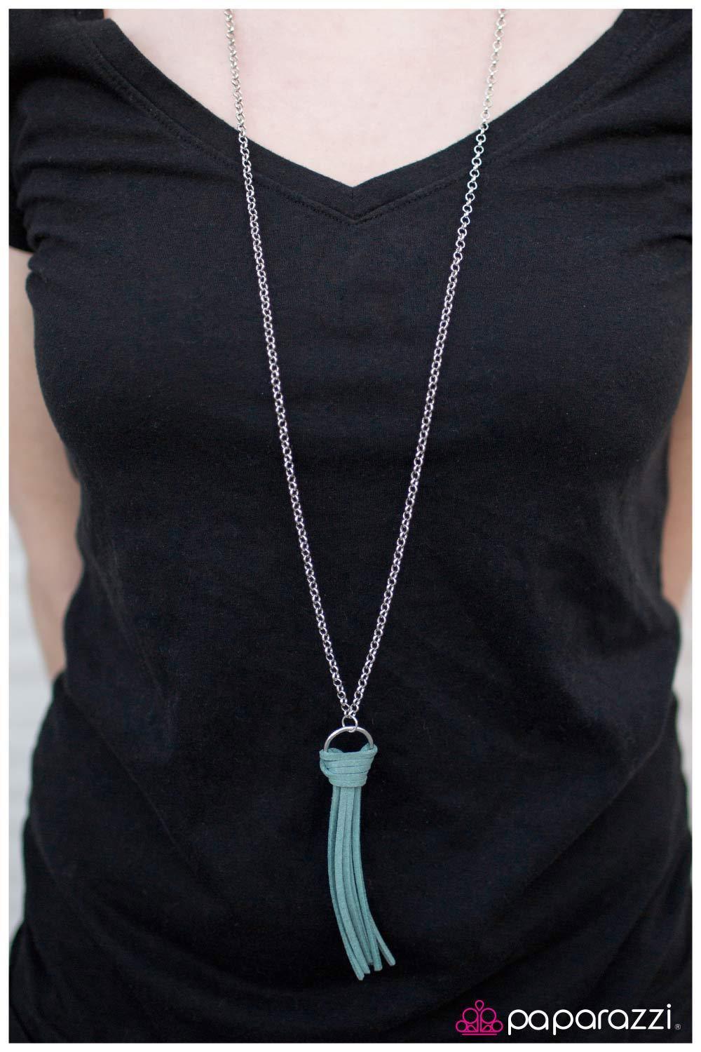FRINGE With Benefits Blue Suede Tassel Necklace - Paparazzi Accessories- on model - CarasShop.com - Paparazzi Jewelry by Cara Jewels