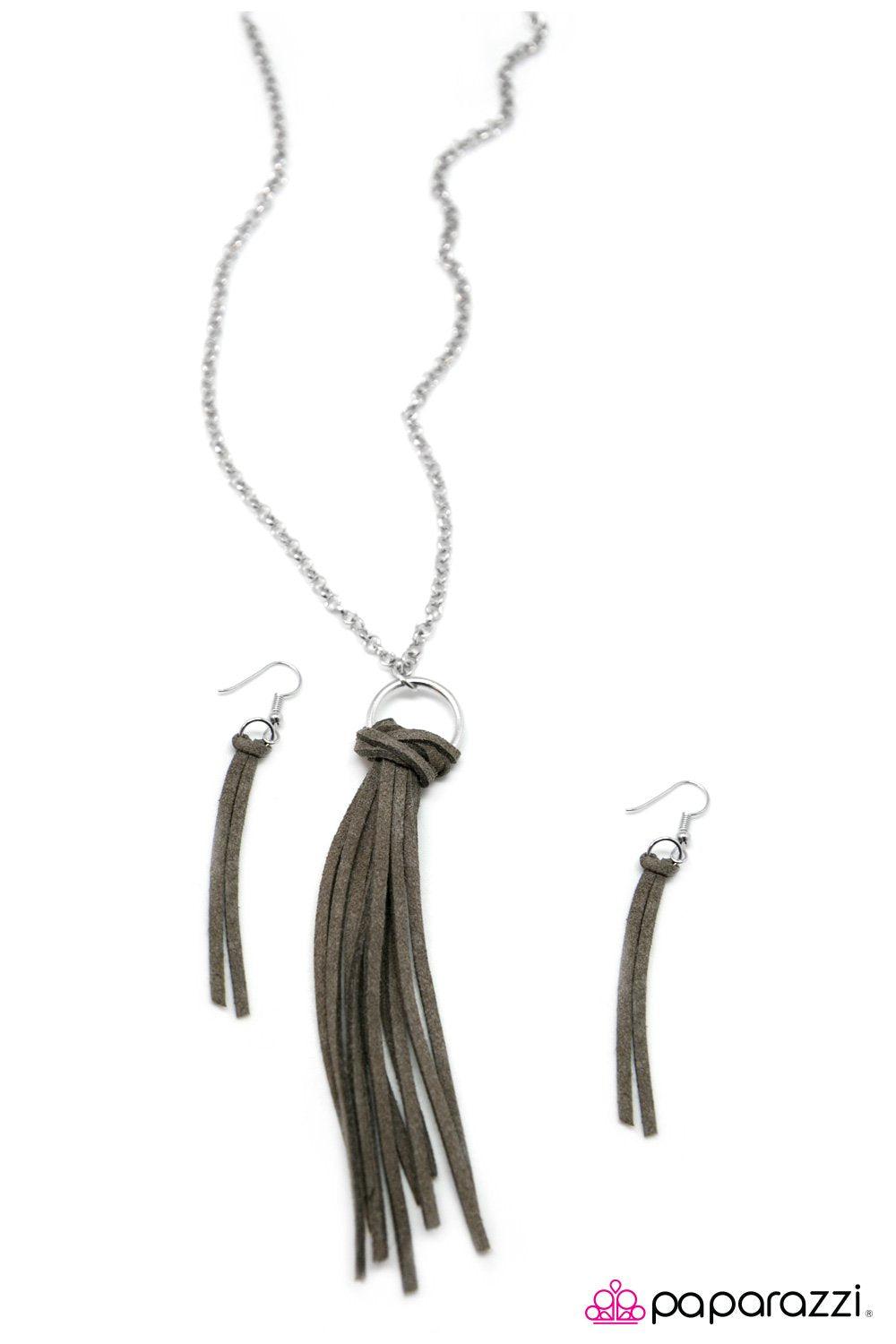 Fringe with Benefits Silver and Gray Suede Necklace - Paparazzi Accessories- lightbox - CarasShop.com - Paparazzi Jewelry by Cara Jewels