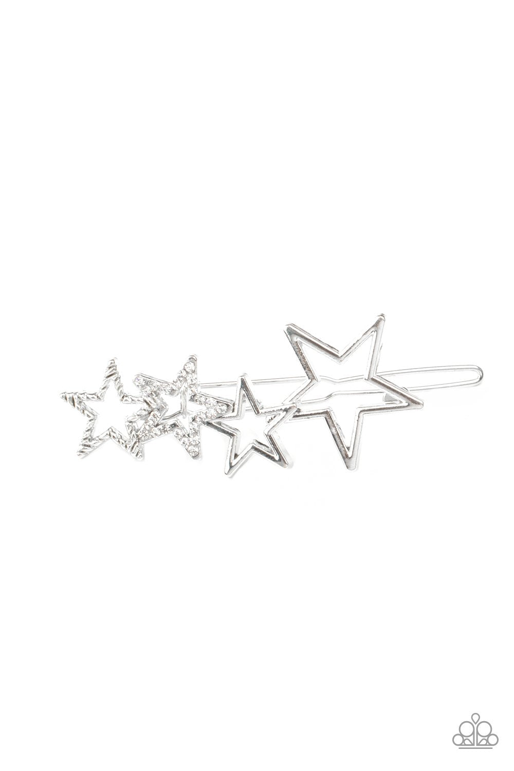 From STAR To Finish White Rhinestone Hair Clip - Paparazzi Accessories- lightbox - CarasShop.com - Paparazzi Jewelry by Cara Jewels