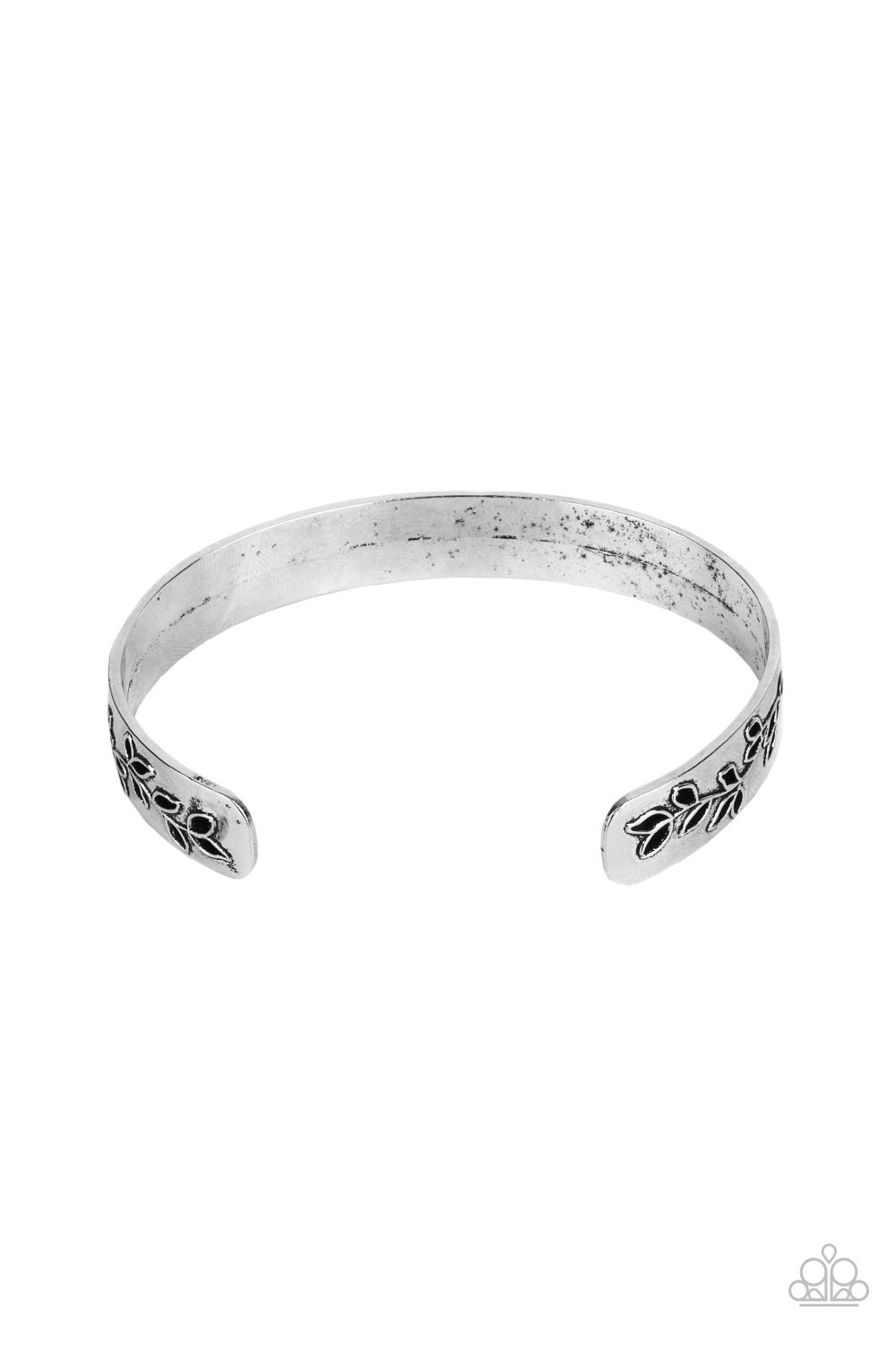 Frond Fable Silver Leaf Cuff Bracelet - Paparazzi Accessories- lightbox - CarasShop.com - Paparazzi Jewelry by Cara Jewels