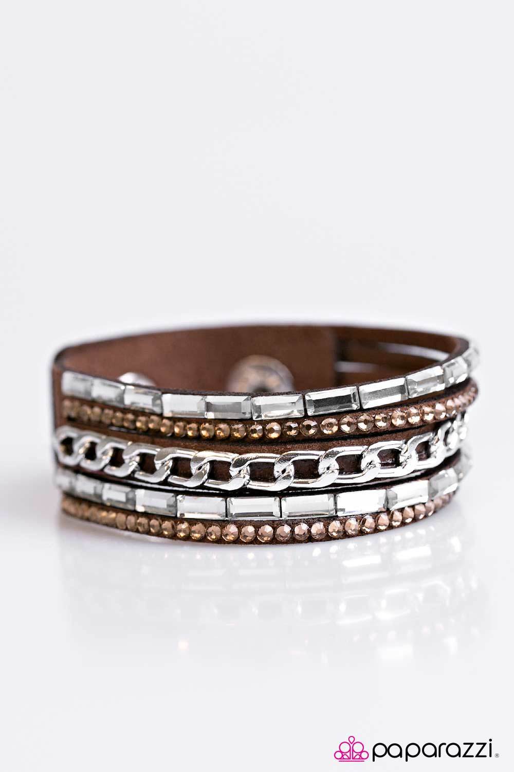 Front Row Fabulous Brown and Silver Wrap Snap Bracelet - Paparazzi Accessories- lightbox - CarasShop.com - Paparazzi Jewelry by Cara Jewels