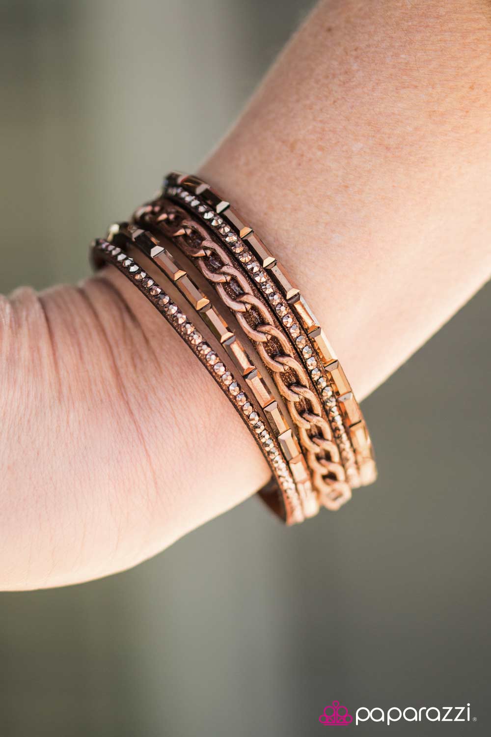 Front Row Fabulous Copper Urban Wrap Bracelet - Paparazzi Accessories- on model - CarasShop.com - Paparazzi Jewelry by Cara Jewels