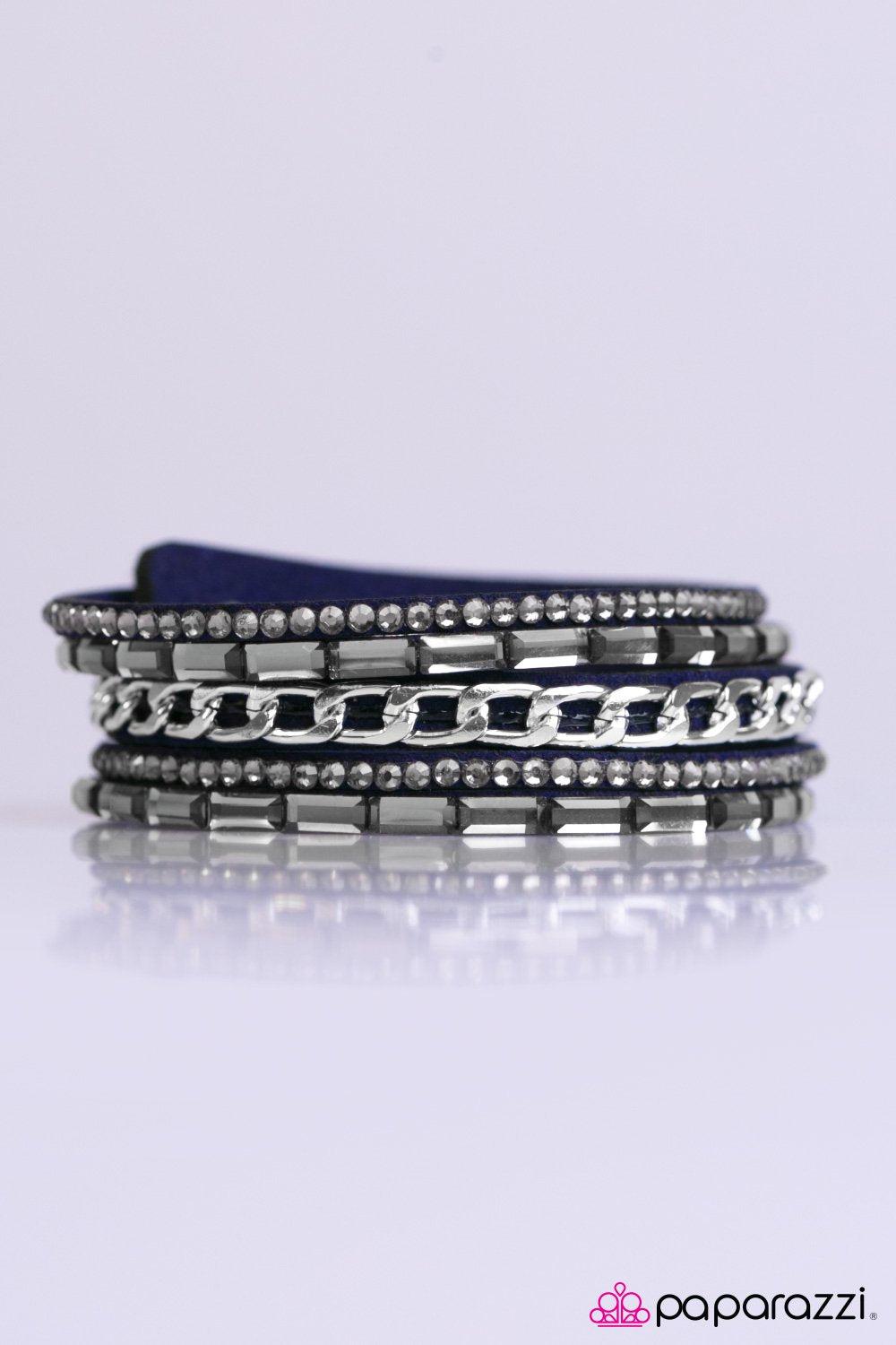 Front Row Fabulous Navy Blue and Silver Wrap Snap Bracelet - Paparazzi Accessories- lightbox - CarasShop.com - Paparazzi Jewelry by Cara Jewels