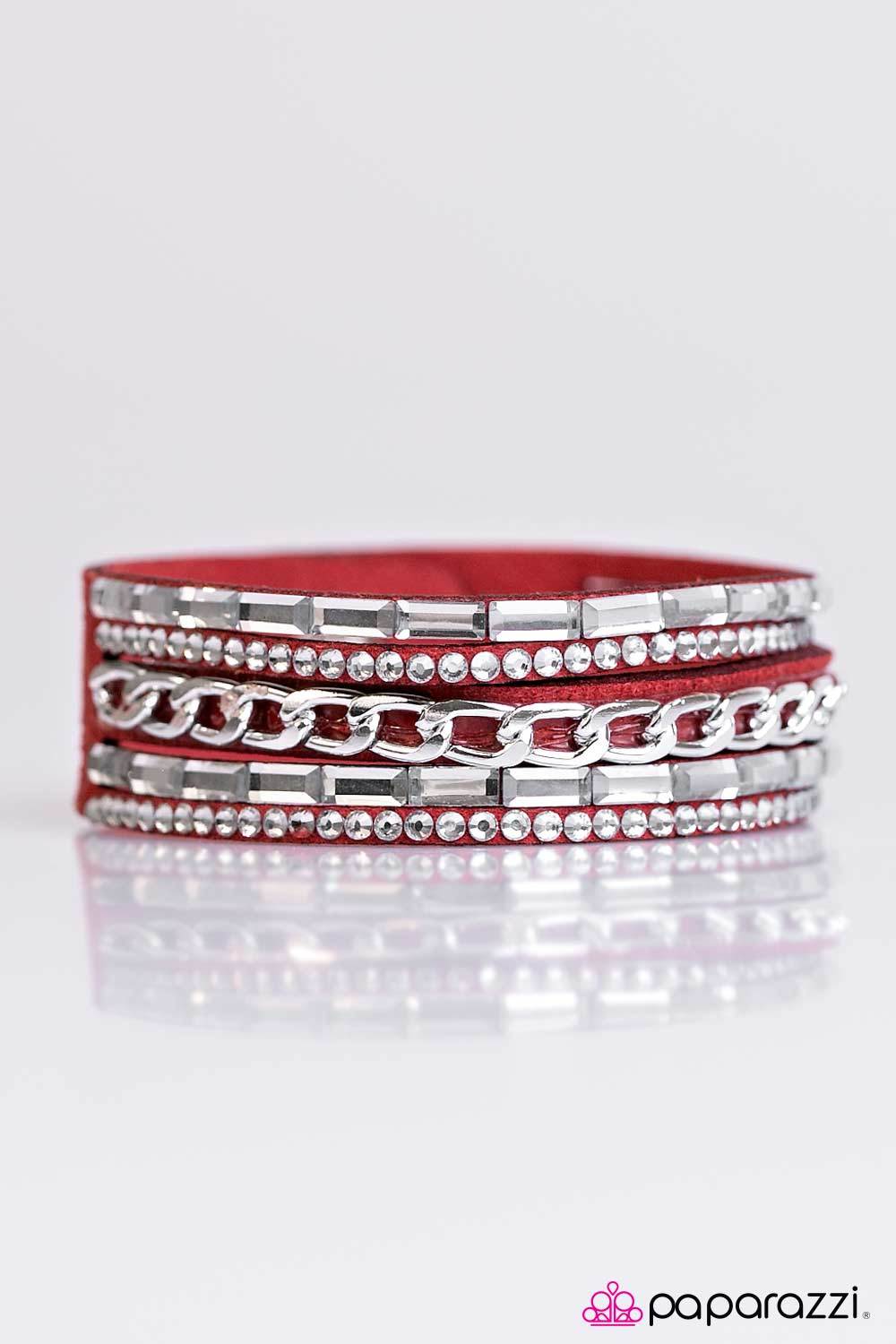 Front Row Fabulous Red and Silver Wrap Snap Bracelet - Paparazzi Accessories- lightbox - CarasShop.com - Paparazzi Jewelry by Cara Jewels